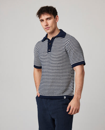 Island Crochet Polo Shirt - Navy