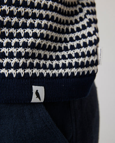 Island Crochet Polo Shirt - Navy