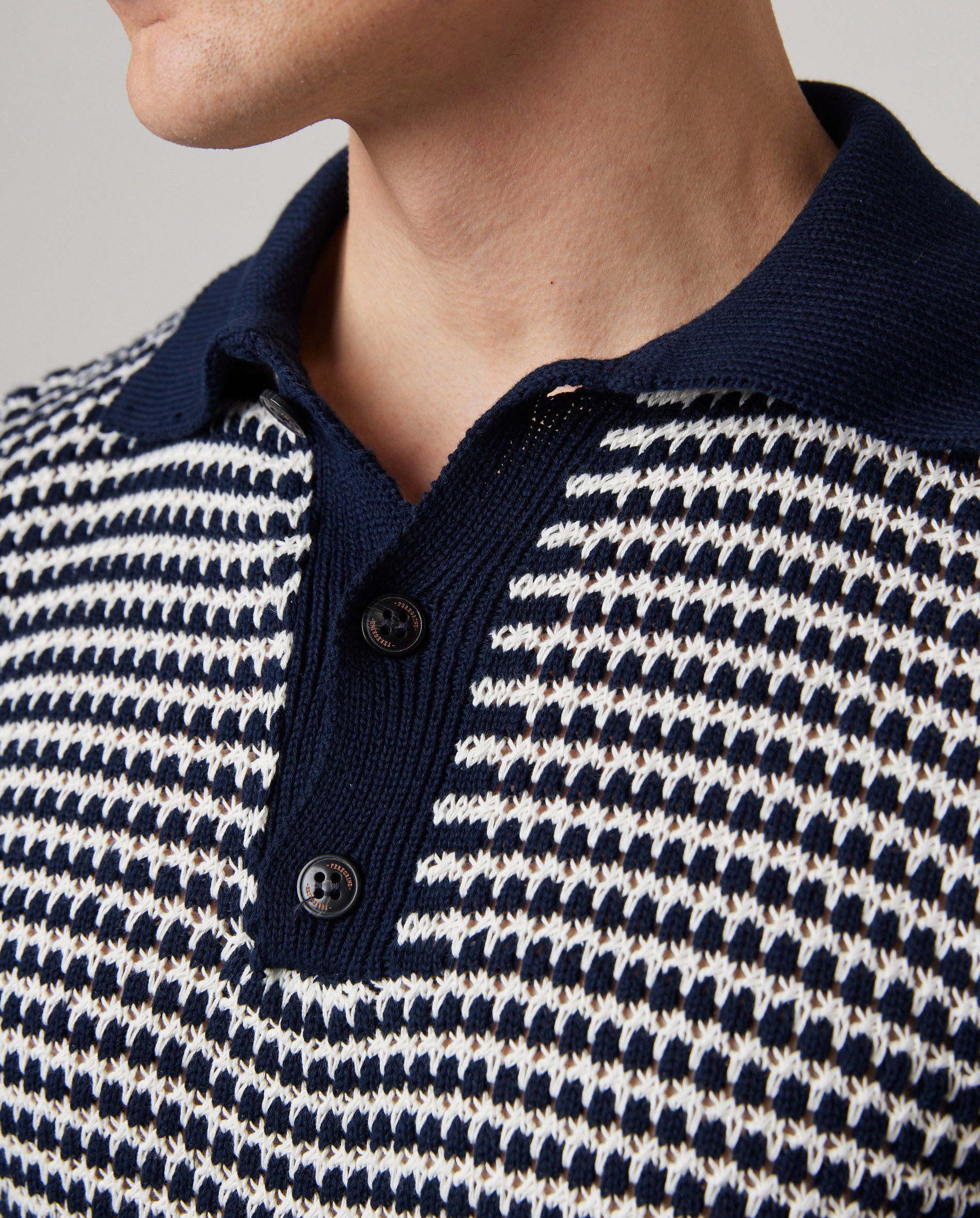 Island Crochet Polo Shirt - Navy