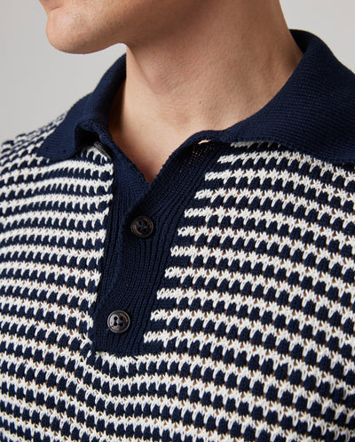 Island Crochet Polo Shirt - Navy