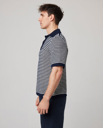 Island Crochet Polo Shirt - Navy