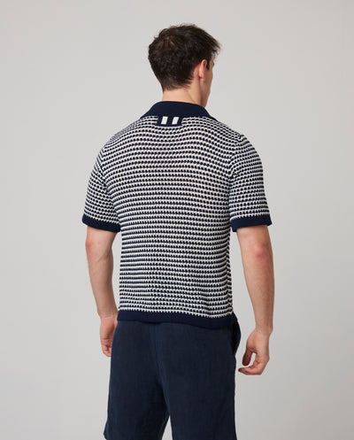 Island Crochet Polo Shirt - Navy