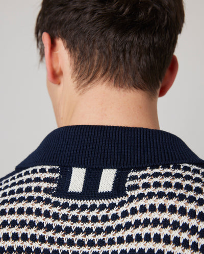 Island Crochet Polo Shirt - Navy