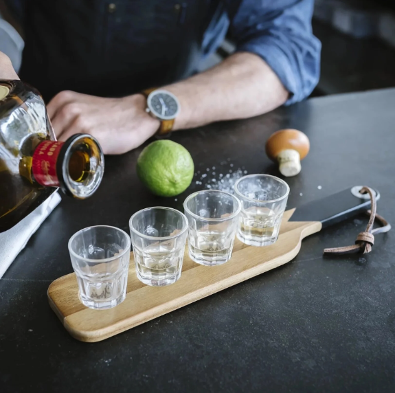 Serving Paddle & Shot Glasses