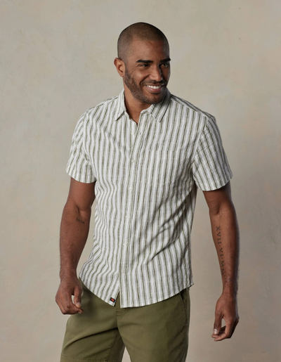 Lived-In Cotton Short Sleeve Button Down - Pine Needle Stripe