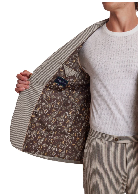 Dover Notch Jacket - slim - Grey Tan Cream Seersucker
