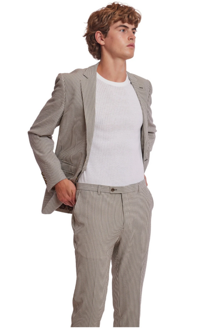Dover Notch Jacket - slim - Grey Tan Cream Seersucker