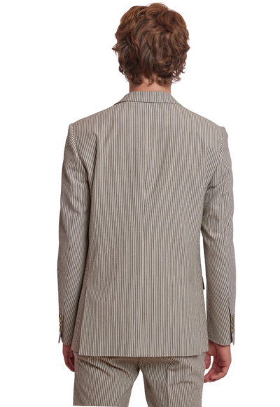 Dover Notch Jacket - slim - Grey Tan Cream Seersucker
