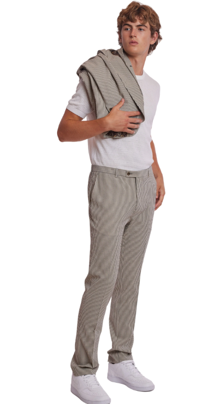 Downing Pants - slim - Grey Tan Cream Seersucker