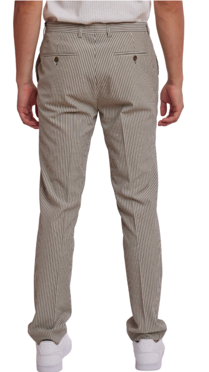 Downing Pants - slim - Grey Tan Cream Seersucker