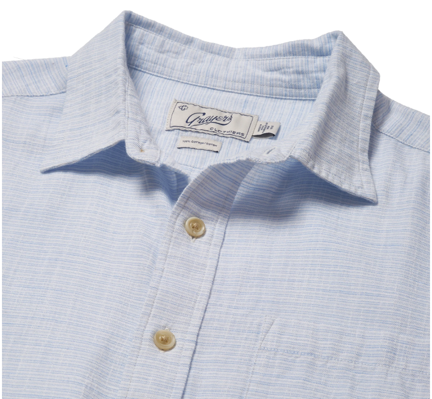 Light Weight Power Loom Short Sleeve Shirt - Blue Stripe