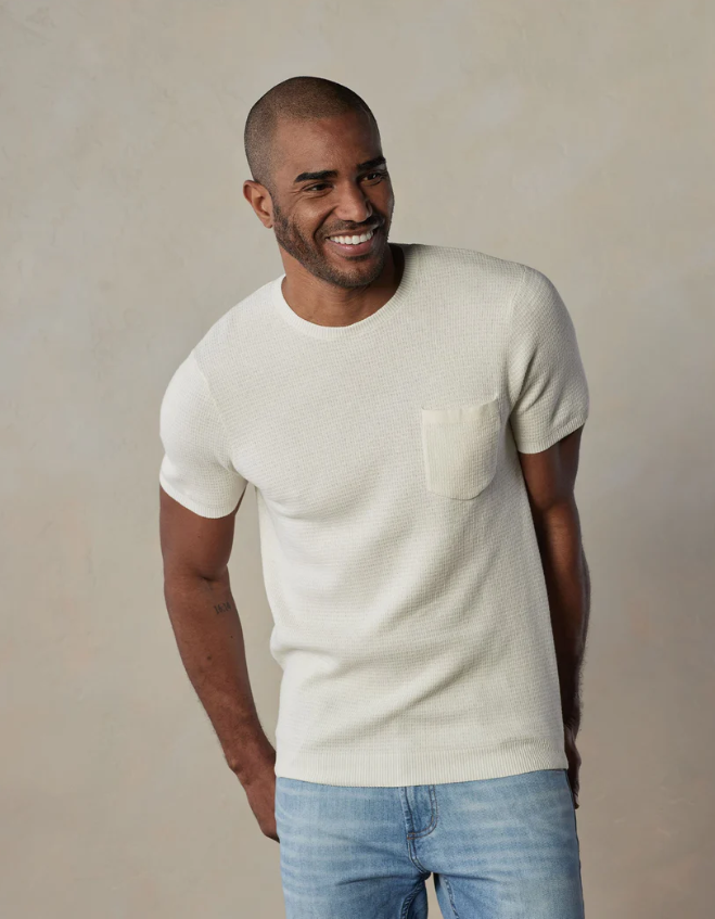 Waffle Knit Sweater Tee - Cream