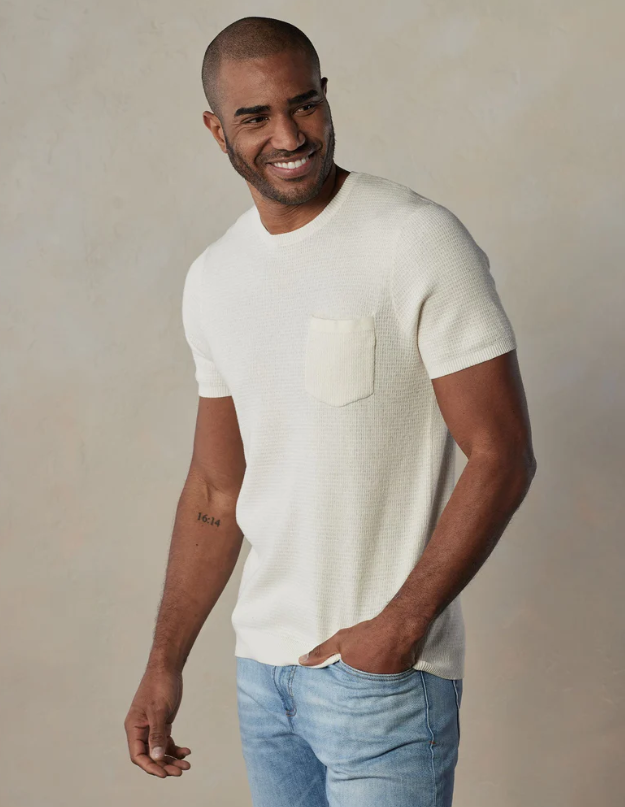 Waffle Knit Sweater Tee - Cream