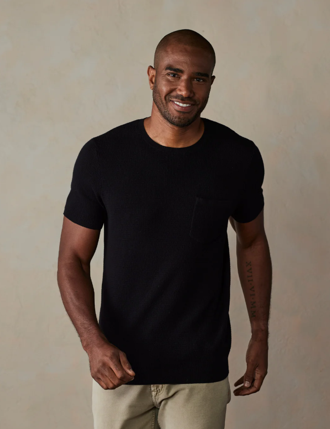 Waffle Knit Sweater Tee - Black