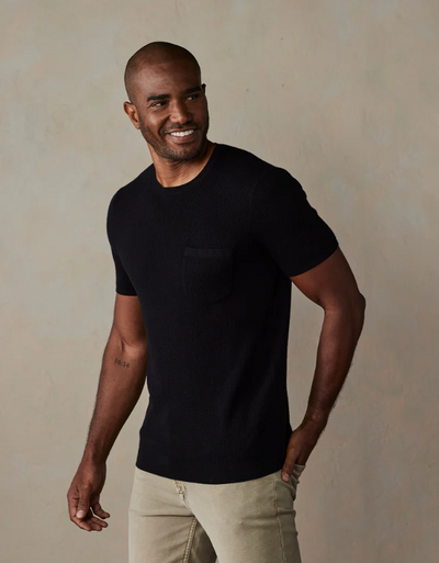 Waffle Knit Sweater Tee - Black