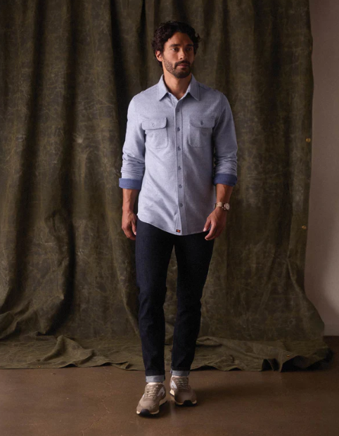 Textured Knit Button Down - Vintage Blue