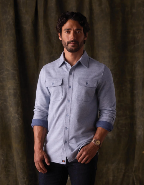 Textured Knit Button Down - Vintage Blue