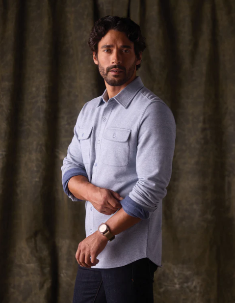 Textured Knit Button Down - Vintage Blue