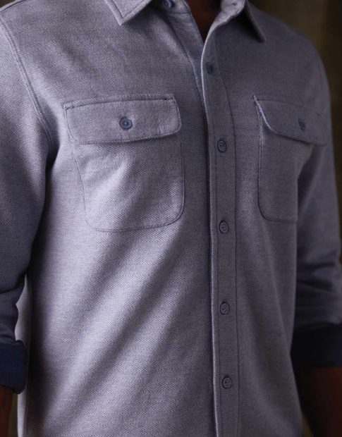 Textured Knit Button Down - Vintage Blue