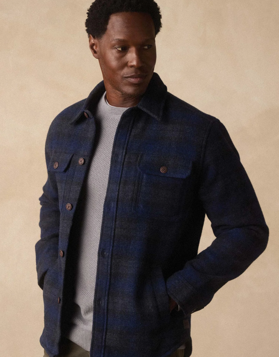 Brightside Flannel Lined Shacket - Navy Plaid