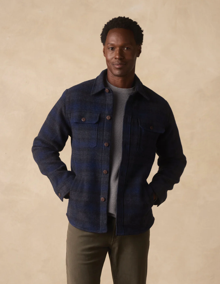 Brightside Flannel Lined Shacket - Navy Plaid