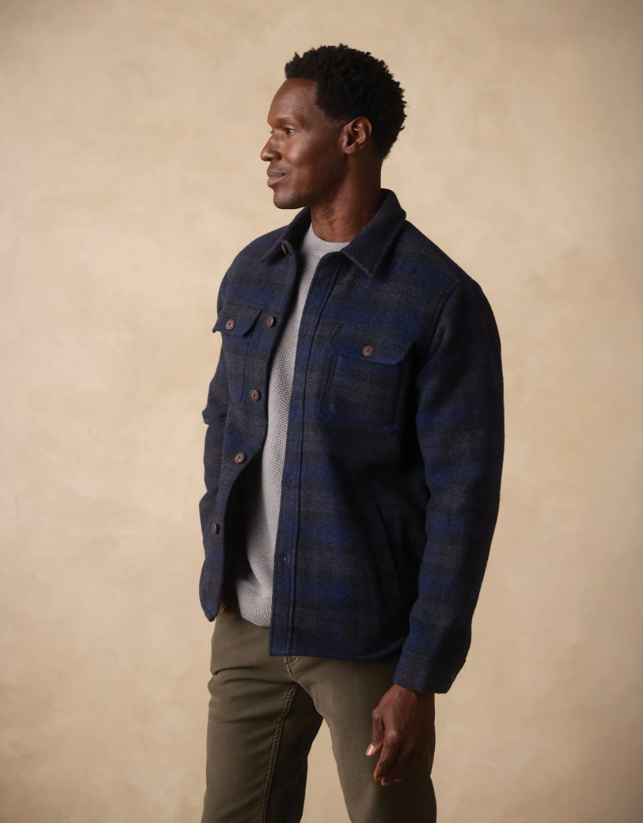 Brightside Flannel Lined Shacket - Navy Plaid