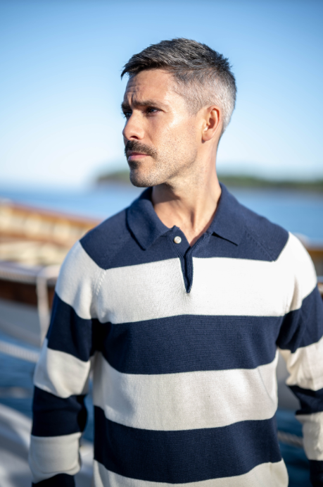 Seawell Block Stripe Rugby Sweater - Navy