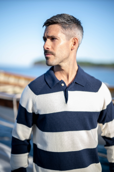 Seawell Block Stripe Rugby Sweater - Navy