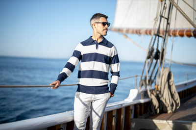 Seawell Block Stripe Rugby Sweater - Navy