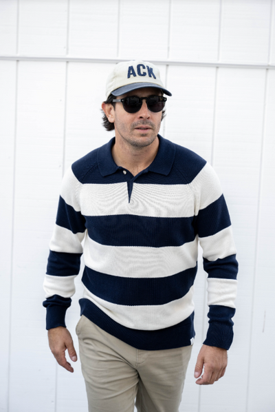 Seawell Block Stripe Rugby Sweater - Navy