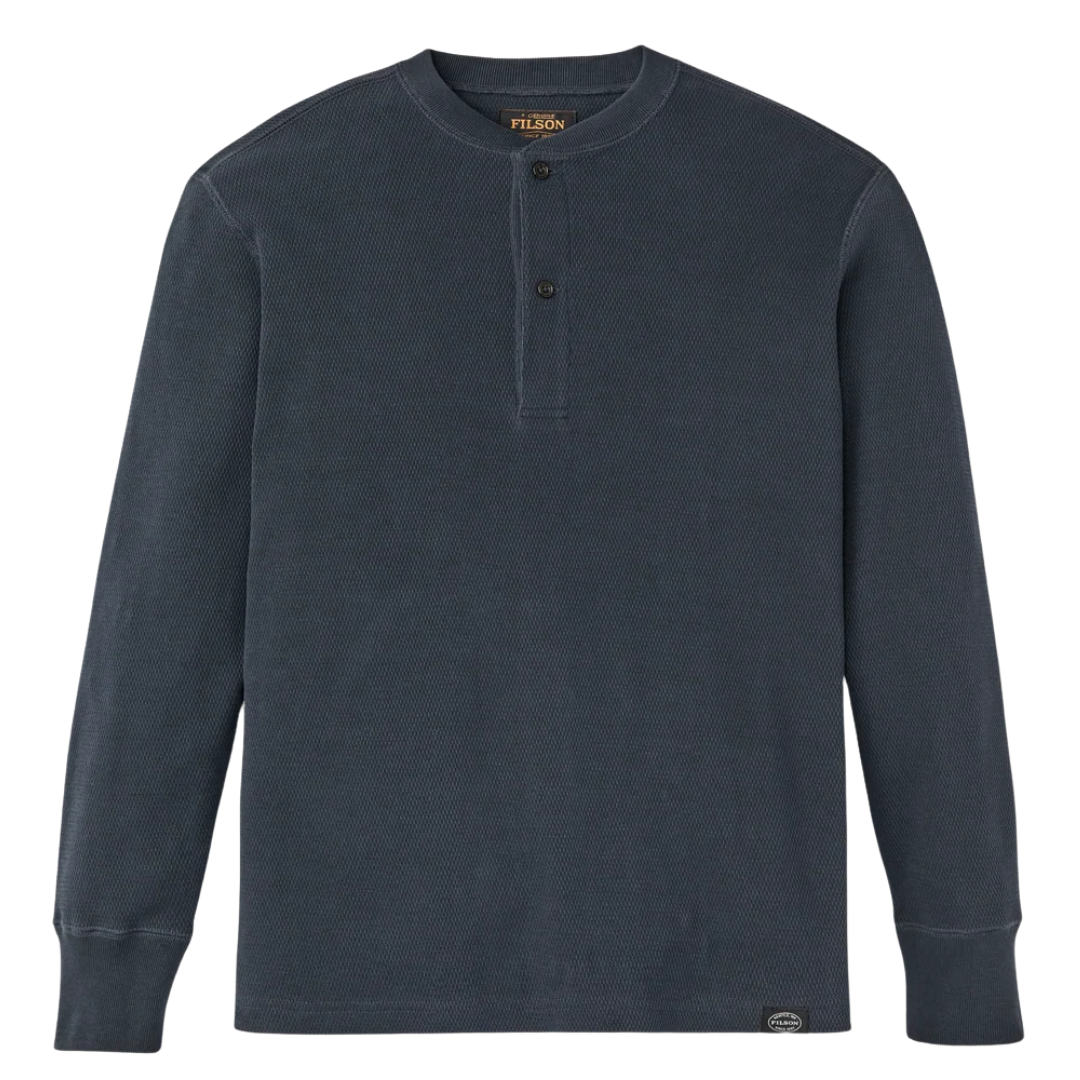 Waffle Knit Henley - Blue Mussel