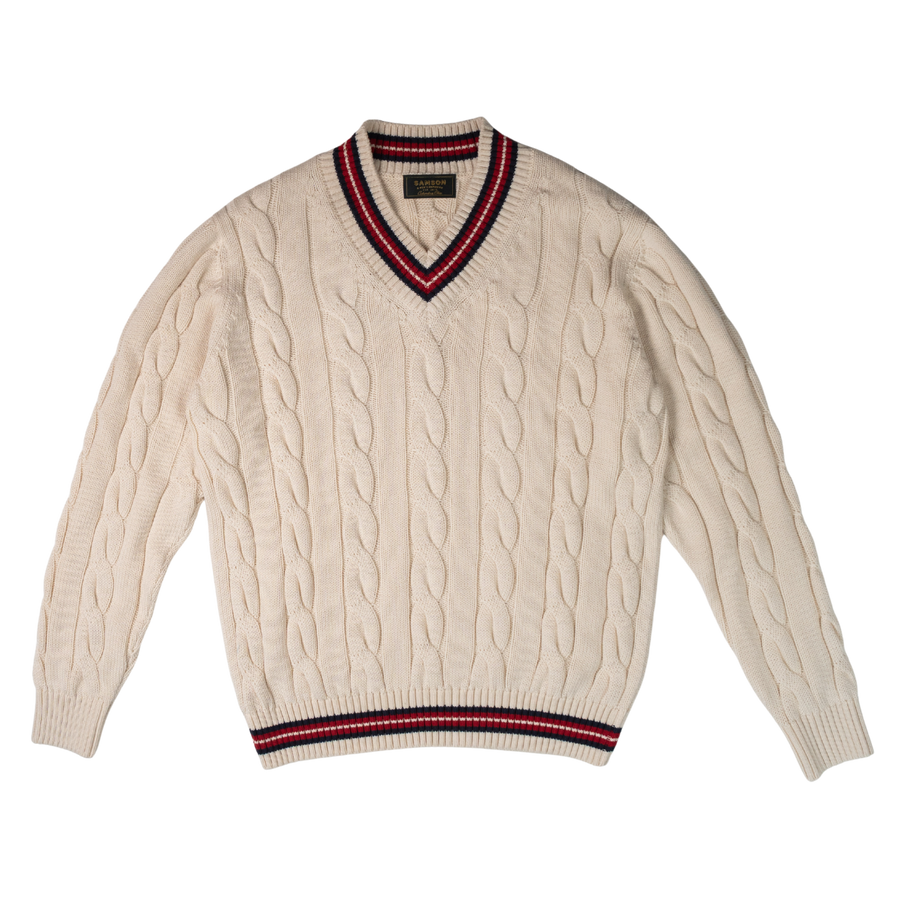 "The Robert" Cricket Sweater - Cream w/ Red & Navy