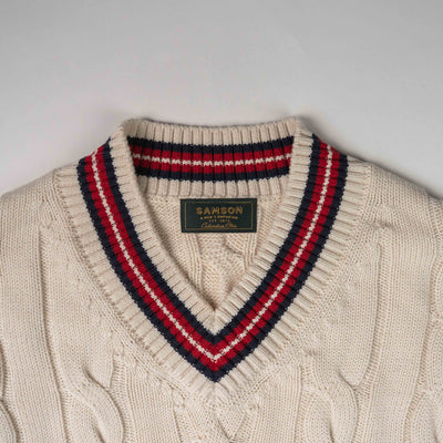 "The Robert" Cricket Sweater - Cream w/ Red & Navy