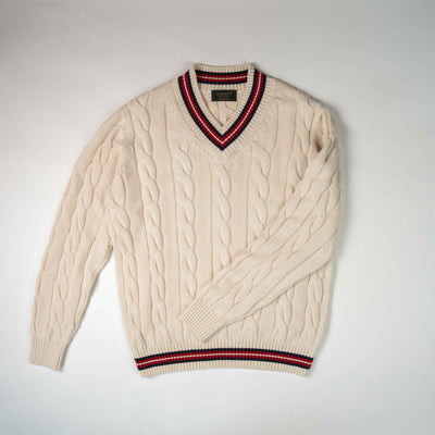 "The Robert" Cricket Sweater - Cream w/ Red & Navy