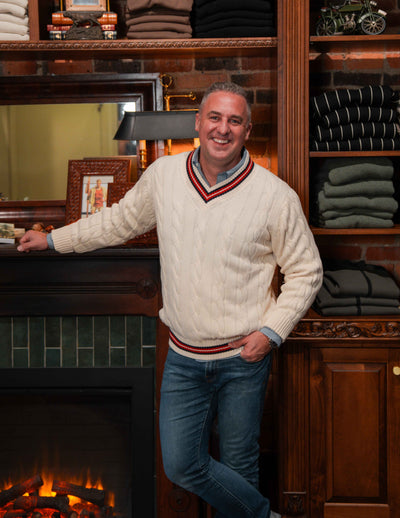 "The Robert" Cricket Sweater - Cream w/ Red & Navy