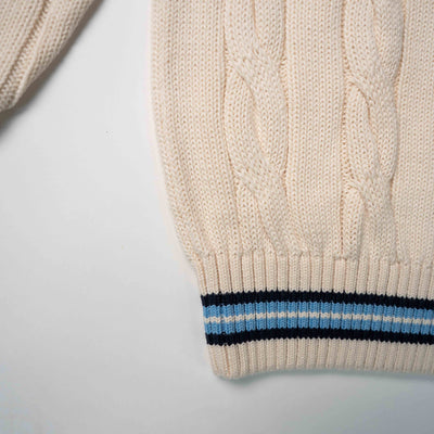 "The Robert" Cricket Sweater - Cream w/ Navy & Powder Blue