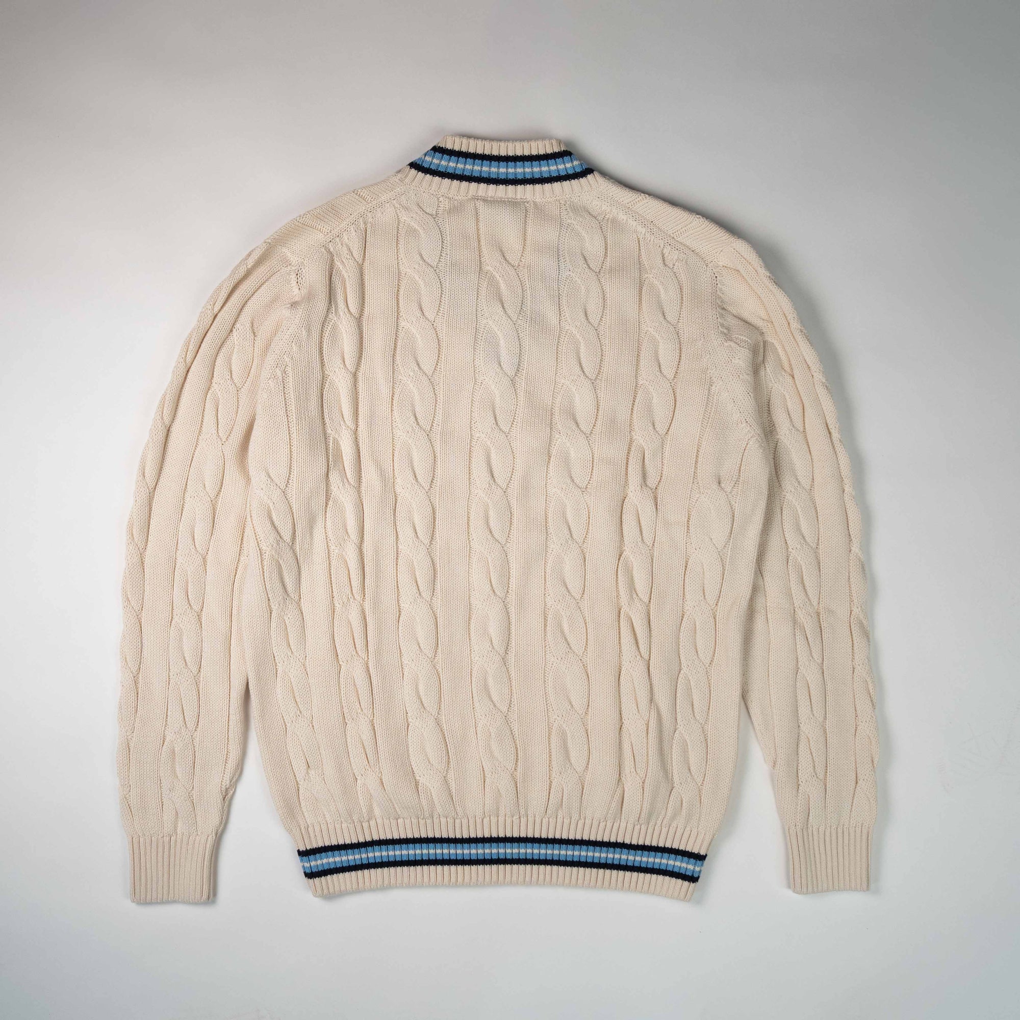 "The Robert" Cricket Sweater - Cream w/ Navy & Powder Blue