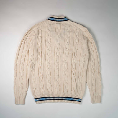 "The Robert" Cricket Sweater - Cream w/ Navy & Powder Blue
