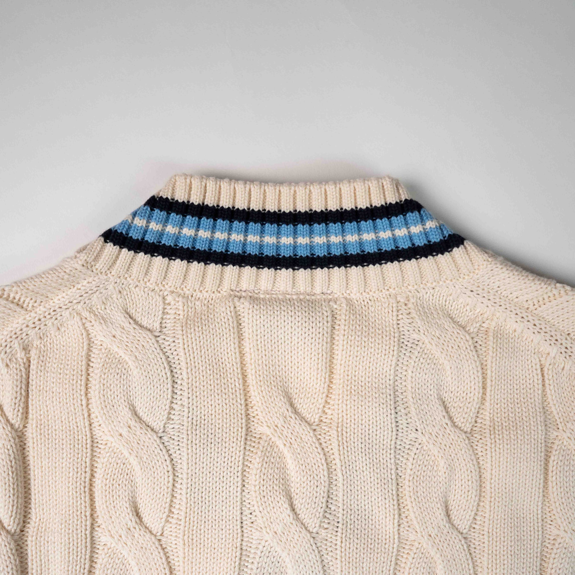 "The Robert" Cricket Sweater - Cream w/ Navy & Powder Blue