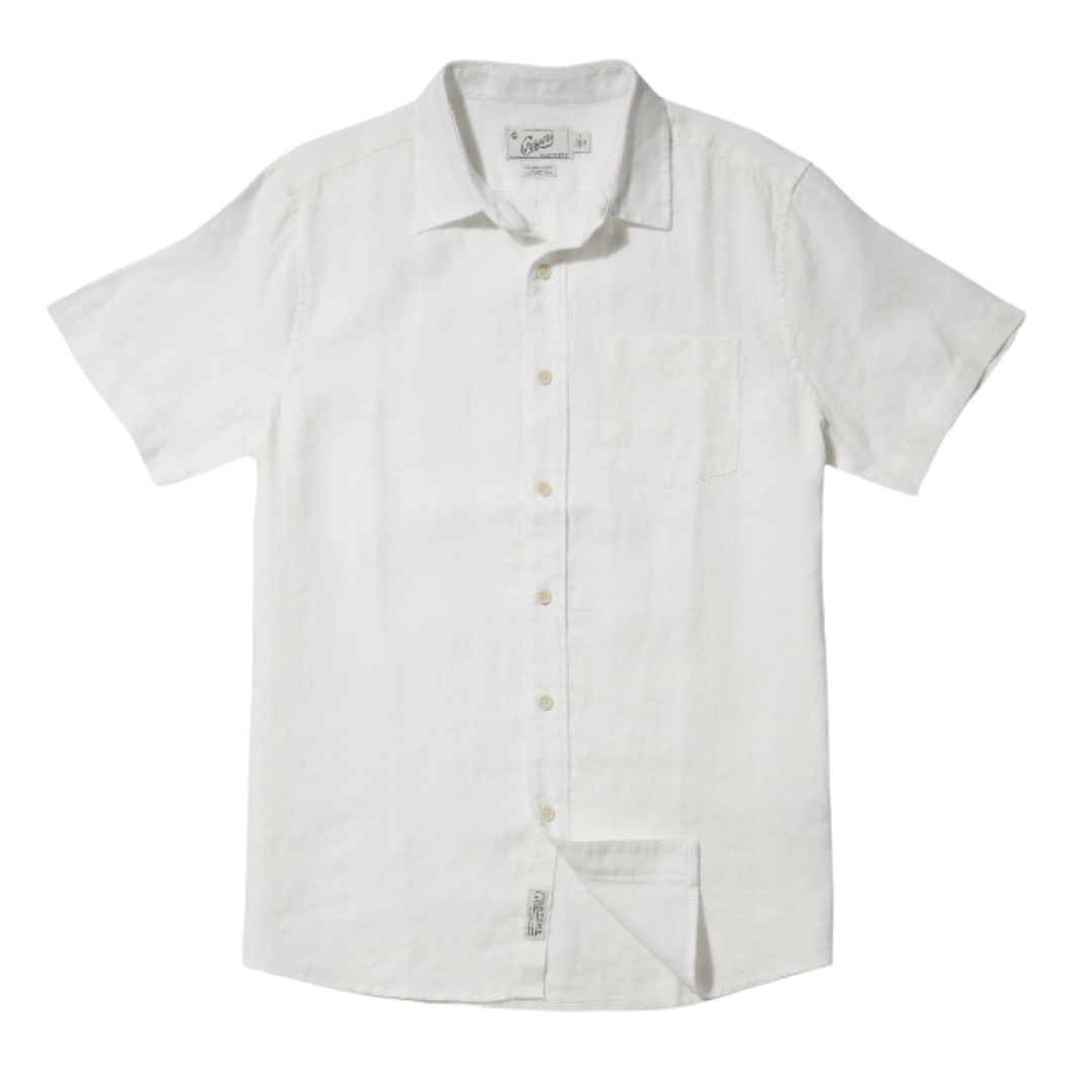Amalfi Textured Linen Hemp Short Sleeve Shirt  - White