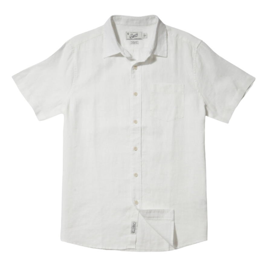 Amalfi Textured Linen Hemp Short Sleeve Shirt  - White