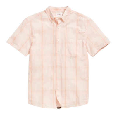 Line Plaid Tuscumbia Short Sleeve Button Down - Peached Coral
