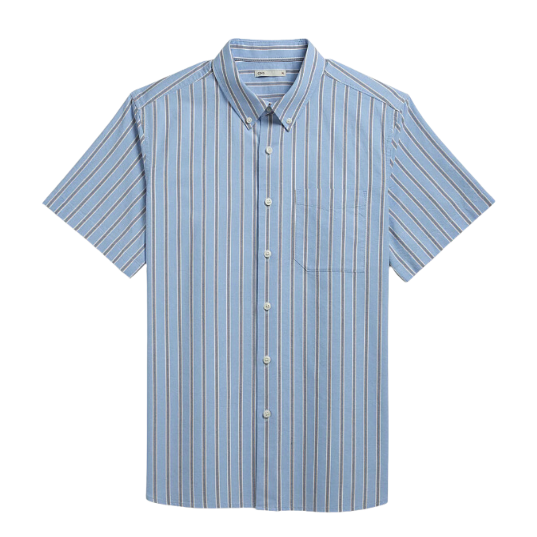 Fulton Short Sleeve Stripe Oxford Shirt - Lavender Blue