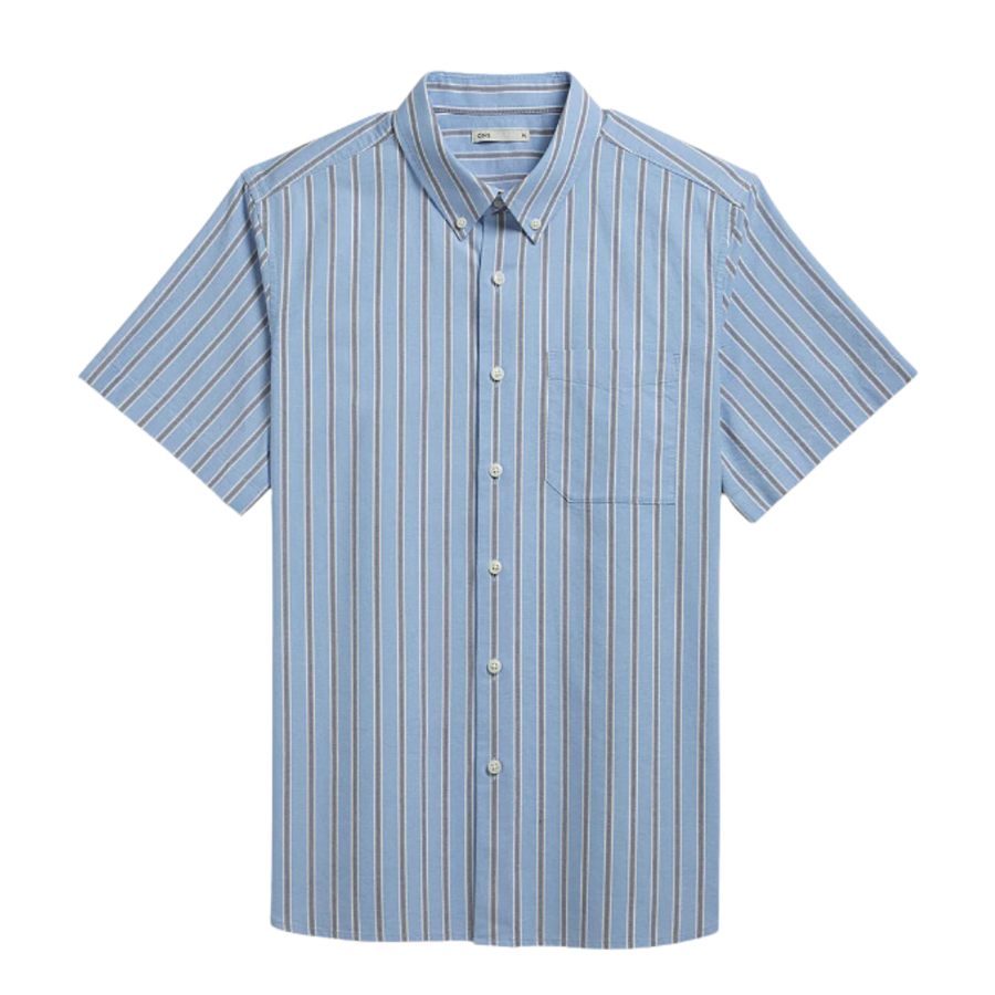 Fulton Short Sleeve Stripe Oxford Shirt - Lavender Blue