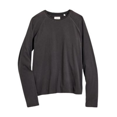 Long Sleeve Sueded Cotton Crew - Black