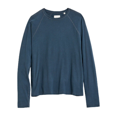 Long Sleeve Sueded Cotton Crew - Carbon Blue