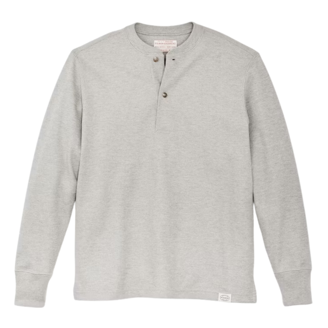 Waffle Knit Henley - Light Heather Gray