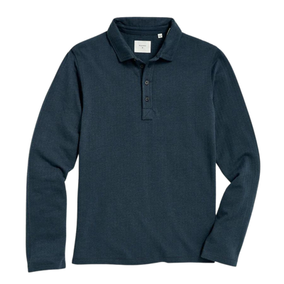 Long Sleeve Herringbone Polo - Carbon Blue