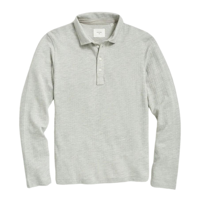 Long Sleeve Herringbone Polo - Light Gray