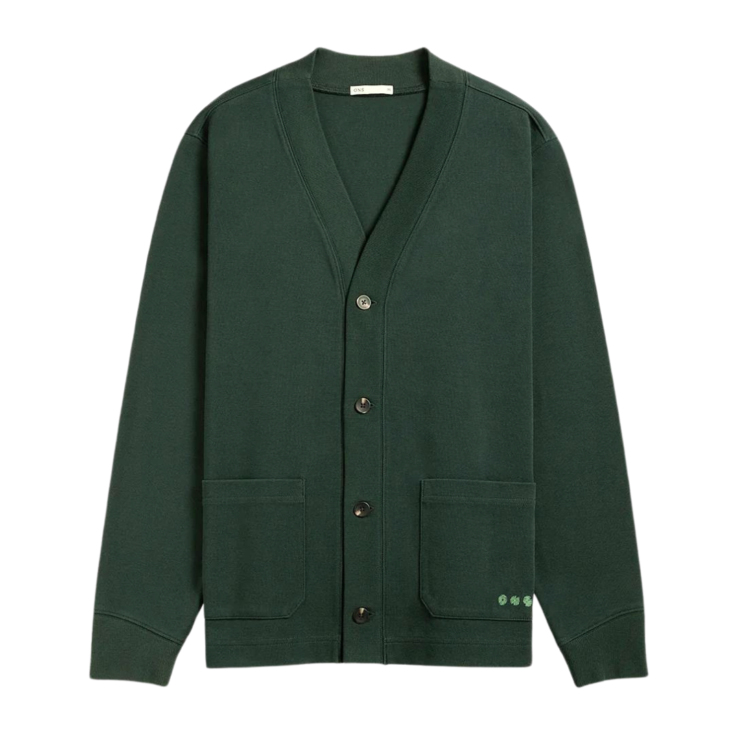 Byron Pique Knit Cardigan - Dark Green